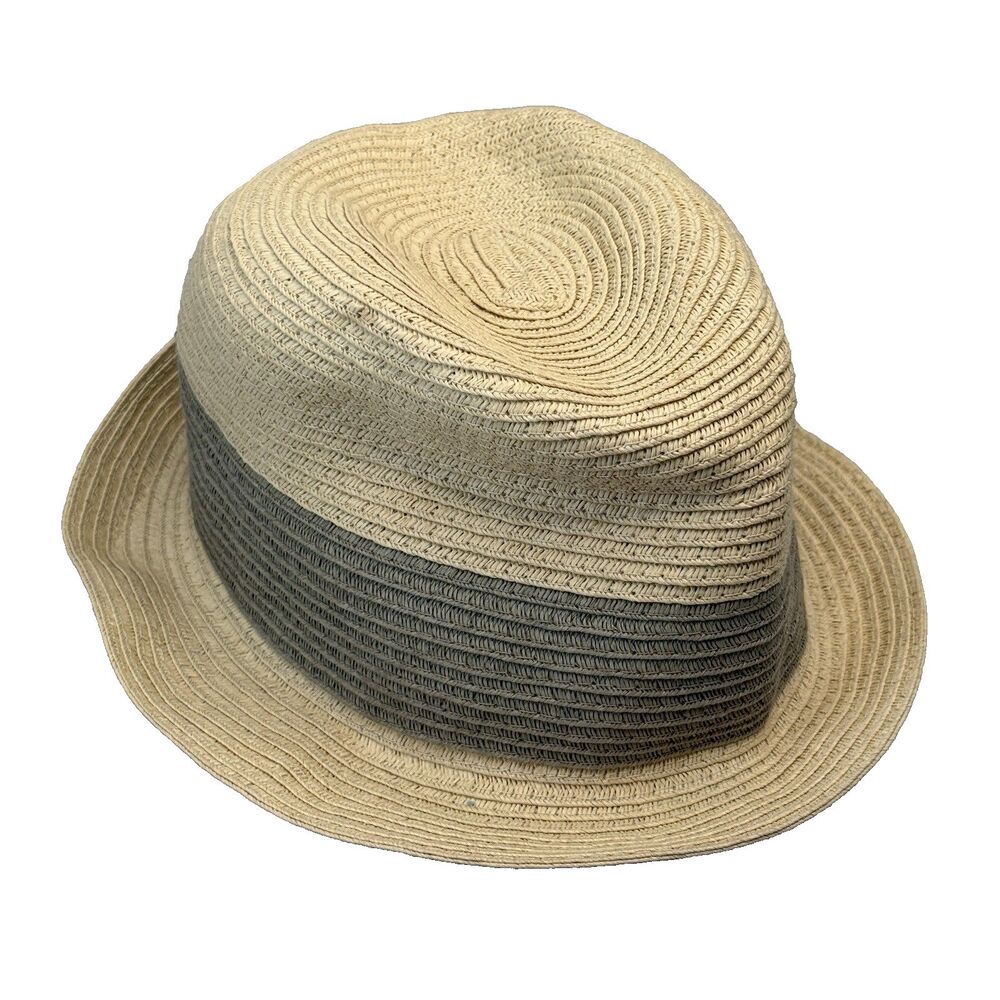 Banana Republic Hat Women's Small/Medium Tan Gray Banded Paper Fedora EUC